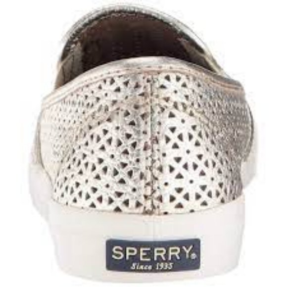 NWT SPERRY TOP SIDER WOMENS SEASIDE PERFORATED EMBOSS LEATHER SHOES PLATINUM 5.5 - Picture 6 of 10
